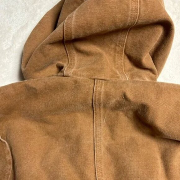 Carhartt Hooded Canvas Jacket Small Sherpa Lined Brown J141 Workwear Distressed - Picture 14 of 16